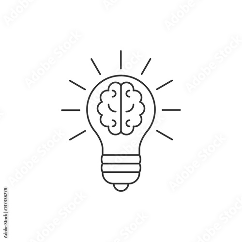 Light bulb with a brain inside line icon