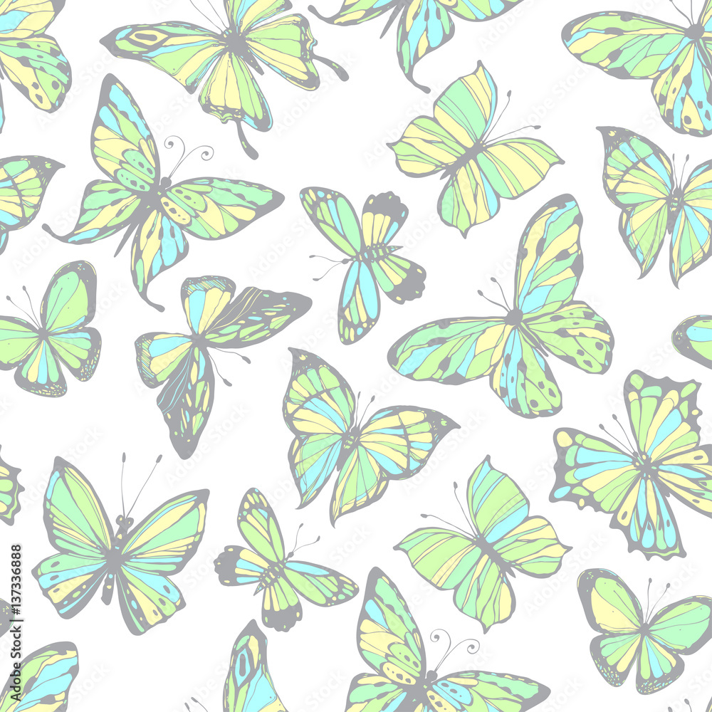 Butterflies. Seamless vector pattern. Hand-drawn insect background. Butterflies. Seamless vector pattern. Hand-drawn insect background.