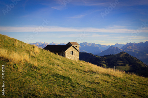 Church on the top of Rigi mountain views  Switzerland