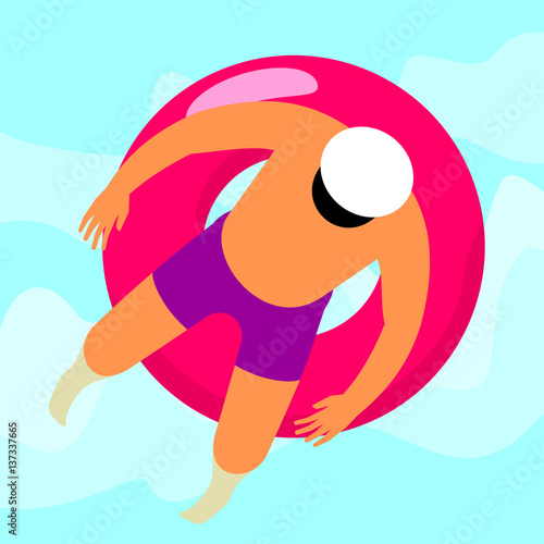Girl swims in the sea