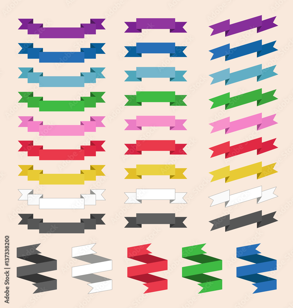 Vector set of colored skrolled ribbons or banners