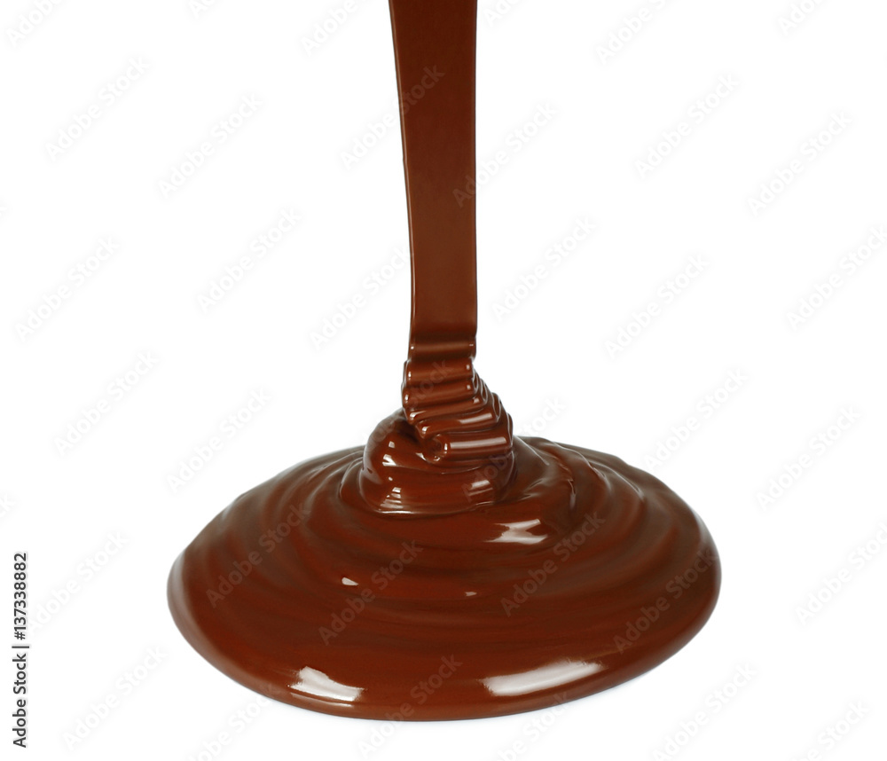 Melted chocolate dripping on white background Melted chocolate dripping on white background