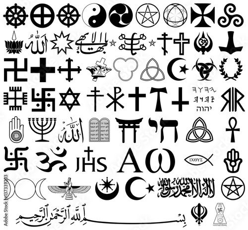 Religious symbols from the top organized faiths of the world according to Major world religions. All important signs in Vector Format. photo