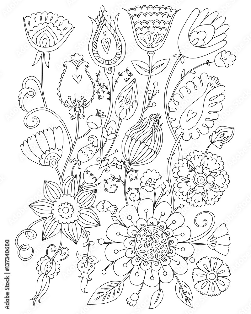 Fototapeta premium Page coloring for adults, floral design, anti-stress Coloring