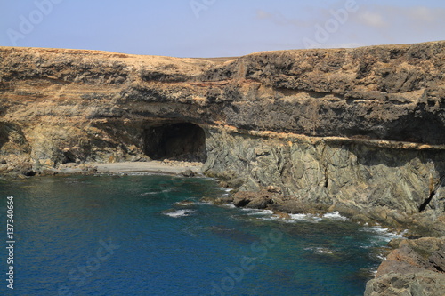 Black volcanic caves on the coast near Ajuy village, Fuerteventura