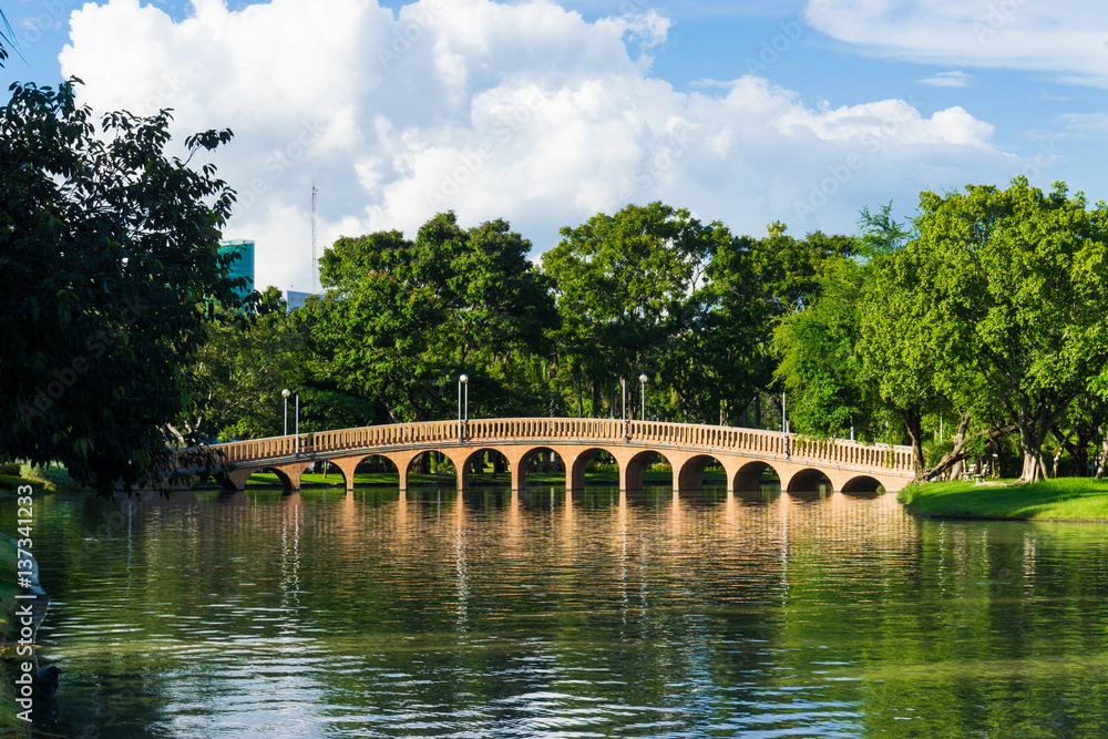 Fototapeta premium old bridge in Chatuchak city park in sunshine day
