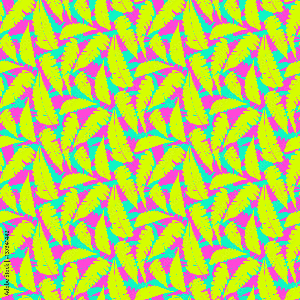Grunge summer pattern with fern leafs