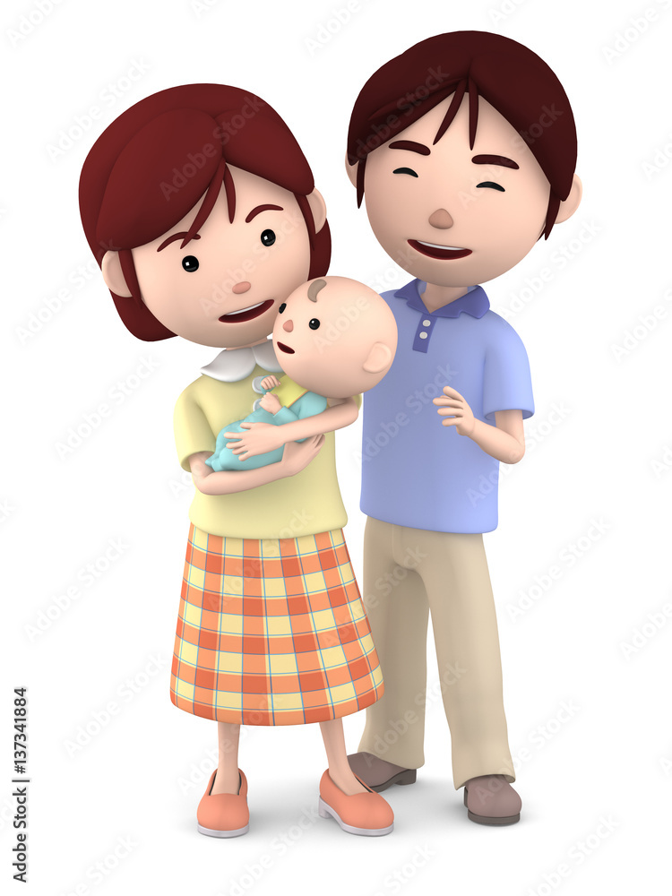 赤ちゃんを抱くママと寄り添うパパ04