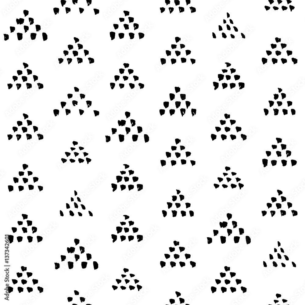 Pattern grunge hand-drawing with a dry brush in black ink made of geometric shapes, strokes. Seamless vector that can be used for printing onto fabric, paper printing, backgrounds in graphic design Pattern grunge hand-drawing with a dry brush in black ink made of geometric shapes, strokes. Seamless vector that can be used for printing onto fabric, paper printing, backgrounds in graphic design