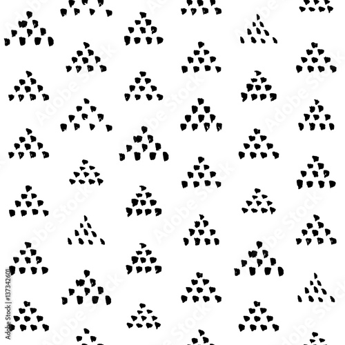 Pattern grunge hand-drawing with a dry brush in black ink made of geometric shapes  strokes. Seamless vector that can be used for printing onto fabric  paper printing  backgrounds in graphic design