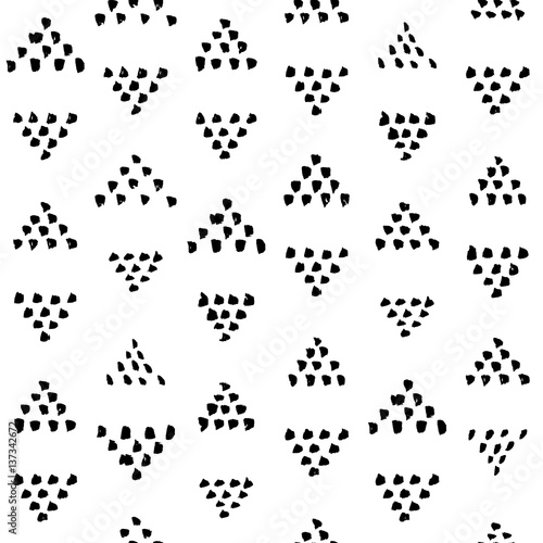 Pattern grunge hand-drawing with a dry brush in black ink made of geometric shapes  strokes. Seamless vector that can be used for printing onto fabric  paper printing  backgrounds in graphic design