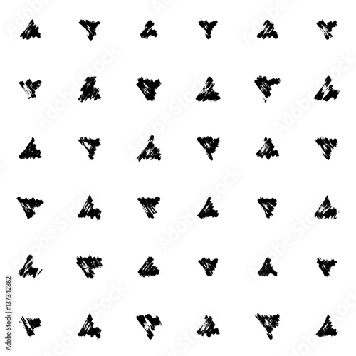 Pattern grunge hand-drawing with a dry brush in black ink made of geometric shapes, strokes. Seamless vector that can be used for printing onto fabric, paper printing, backgrounds in graphic design