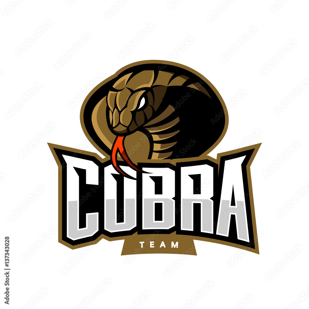 Naklejka premium Furious cobra sport vector logo concept isolated on white background. Web infographic military professional team pictogram. Premium quality wild snake t-shirt tee print illustration.
