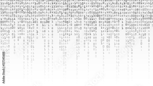 Binary Code Background Vector. Black And White Background With Digits On Screen. photo
