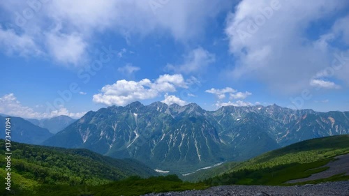 北アルプス　槍ヶ岳、穂高連峰　蝶ヶ岳ヒュッテからの眺め