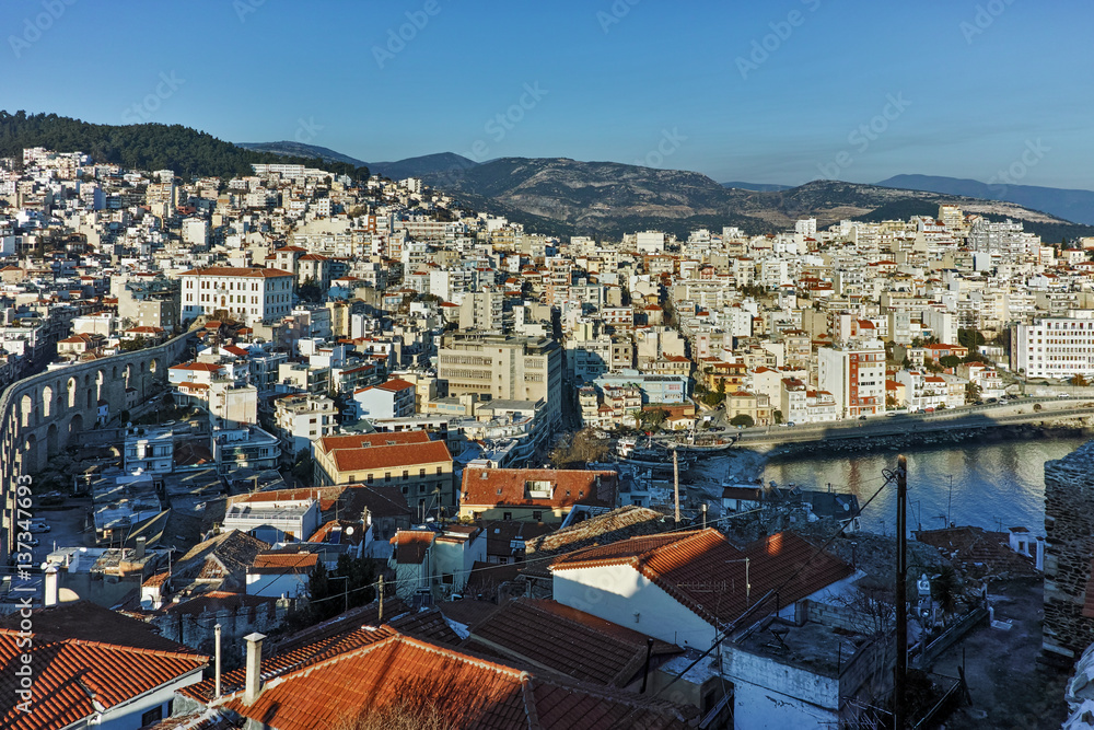 Panorama to city of Kavala, East Macedonia and Thrace, Greece