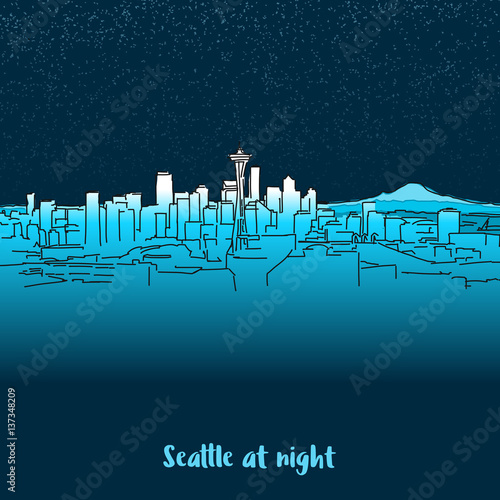 Seattle Skylinie at night photo