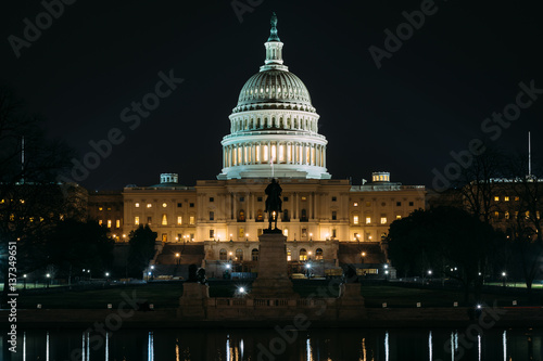 The United States Capitol at night, in Washington, DC.