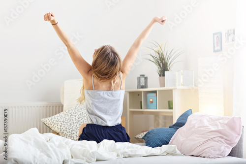 Wallpaper Mural Happy woman stretching in the morning Torontodigital.ca