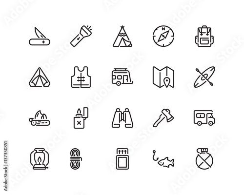 Outdoor icon set, outline style