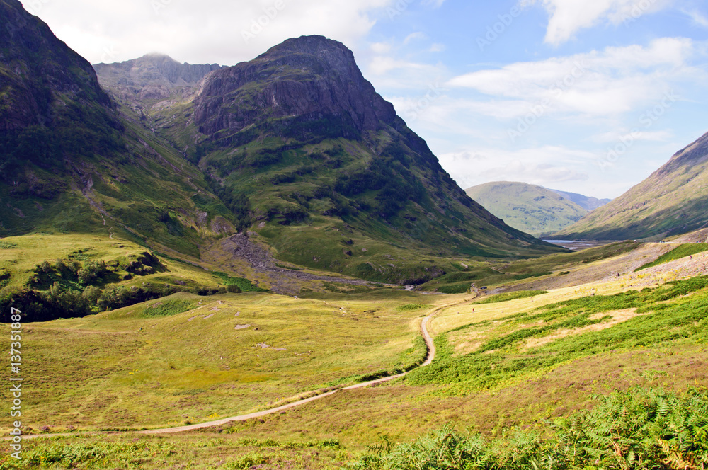 The impressive mountains of Glencoe with the old military road threading it's way through the pass.