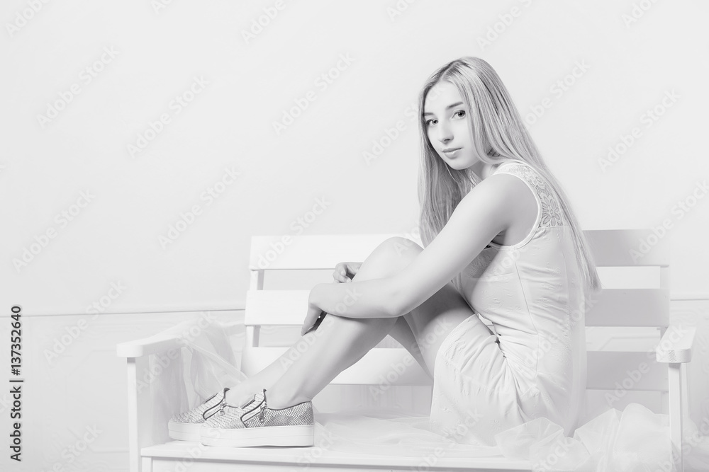portrait of a blonde in white dress portrait of a blonde in white dress