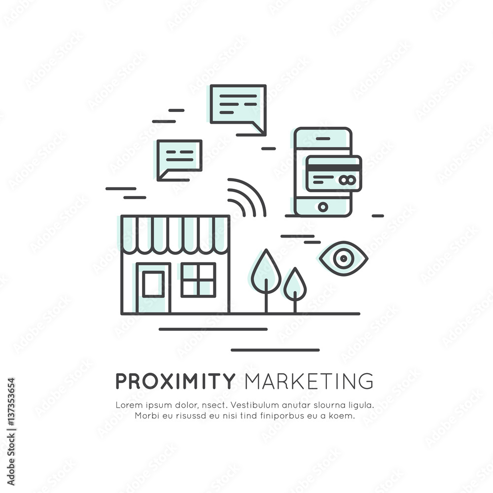Vector Icon Style Illustration Logo of Proximity Marketing, Public Hotspot Zone Wireless Internet Wi-Fi Free. Sending messages, information and offers to users, Mobile phone notifications