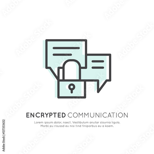 Vector Icon Style Logo of Cuber Security, Secure Access, Encrypted Communication, Network Protection and Privacy, Isolated Linear Design