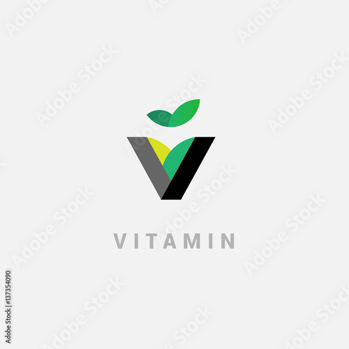 V - vitamin. Creative vector logo in a modern flat style.