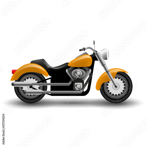 Vector yellow motorcycle. Illustration of cartoon chopper motorcycle