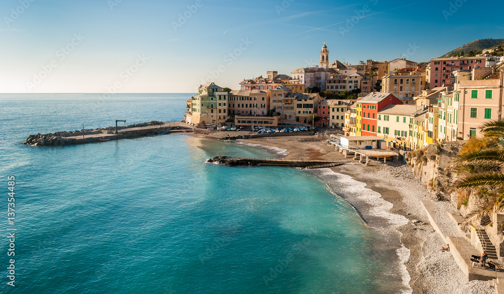 Panoramic view of Bogliasco, small sea village near Genoa (northern Italy)