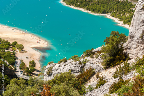 Aerial glimpse of the lake of Sainte Croix in Provence (France)