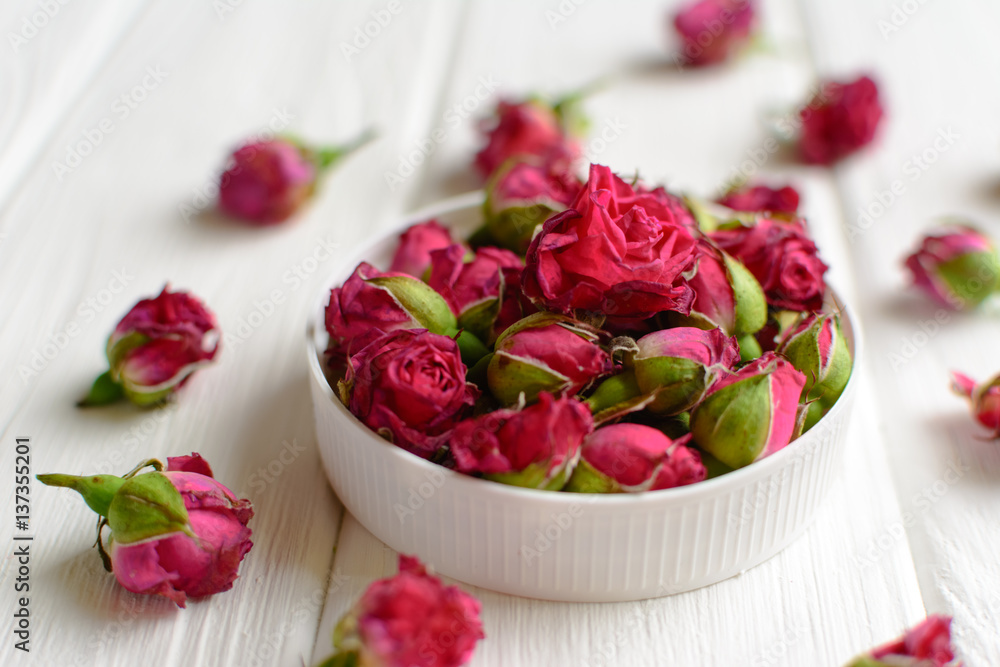 Flowers composition. Pink roses on white wooden background Flowers composition. Pink roses on white wooden background