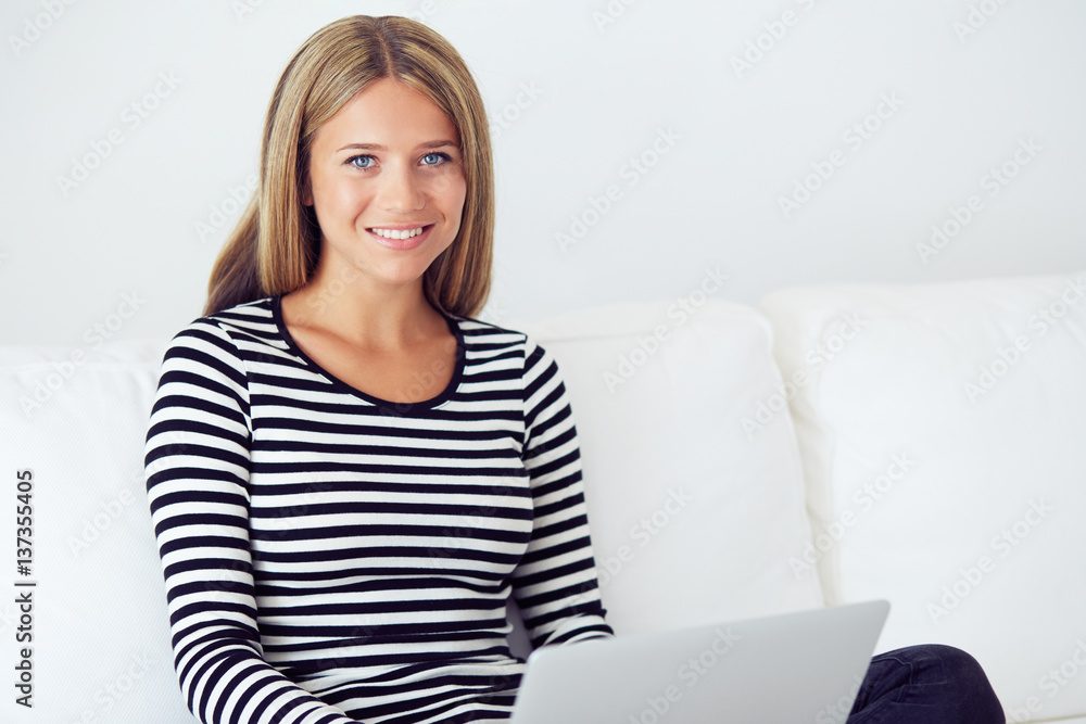 Portrait of beautiful woman with laptop computer Portrait of beautiful woman with laptop computer