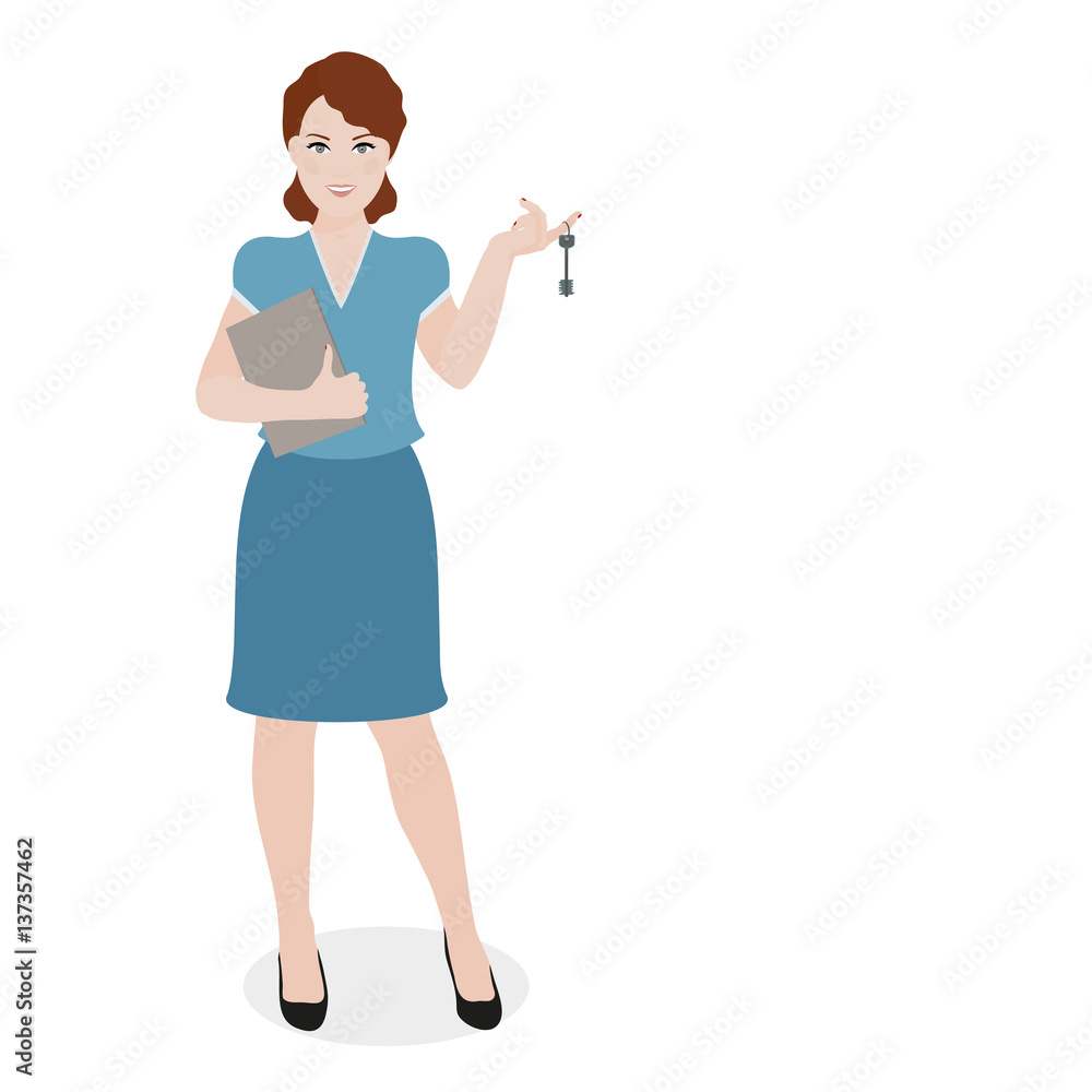 Girl holding house key vector illustration Girl holding house key vector illustration