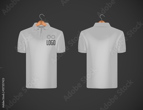 Men's slim-fitting short sleeve polo shirt with logo for advertising. Gray polo shirt isolated mock-up design template for branding.