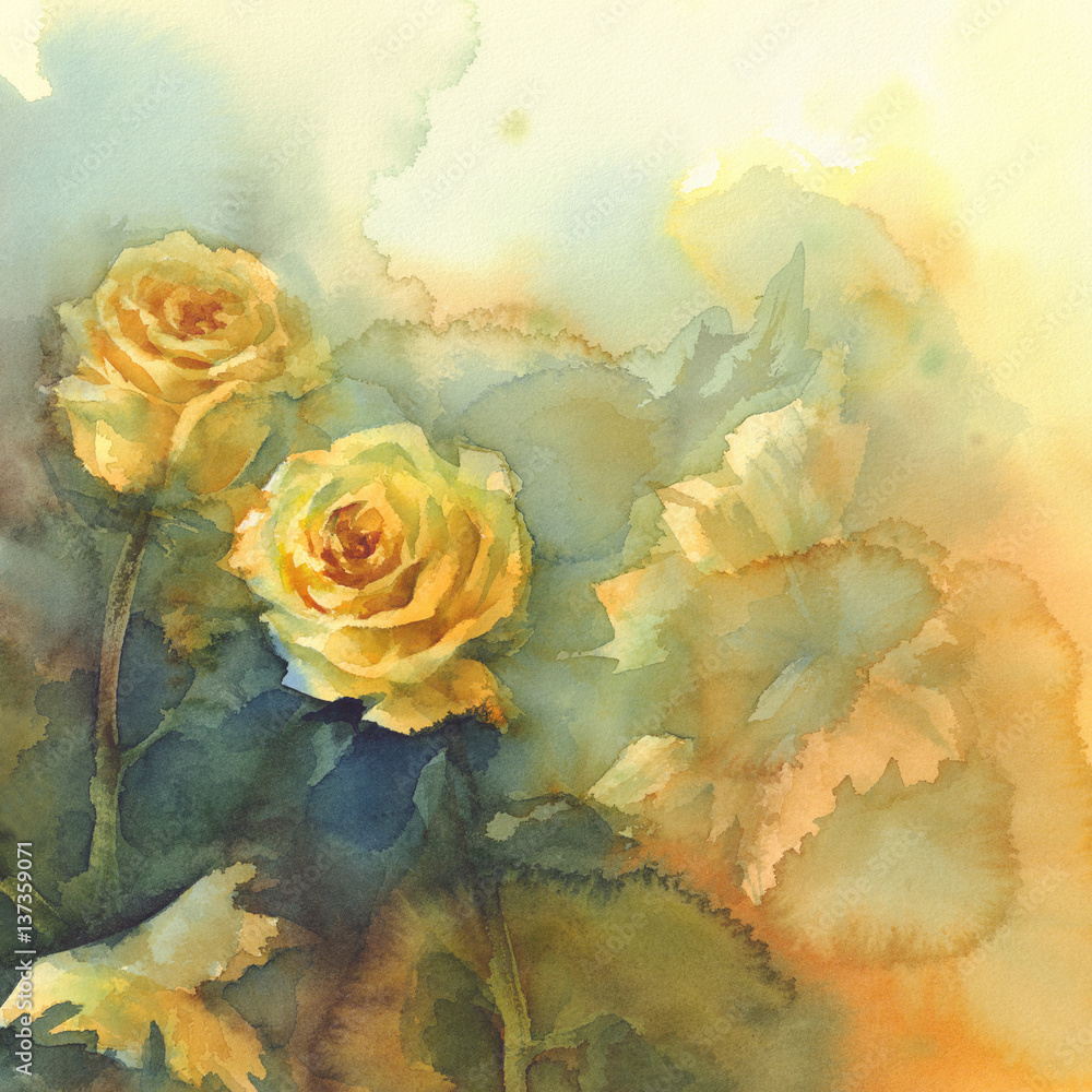 Obraz Żółte róże martwa akwarela