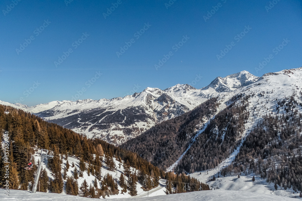 Views of the ski area Les arcs, France.