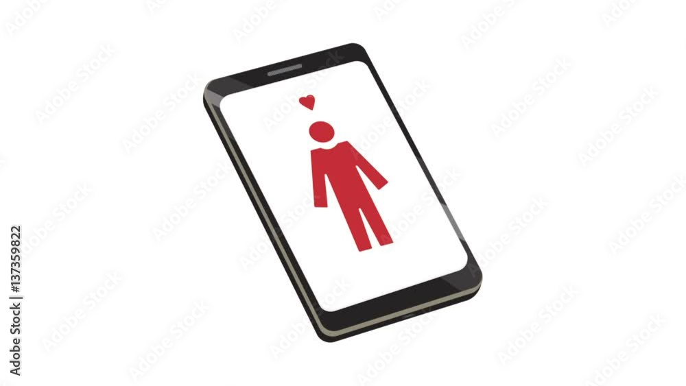 Animation of a smartphone with a man on the screen being swiped across and a heart beating Animation of a smartphone with a man on the screen being swiped across and a heart beating