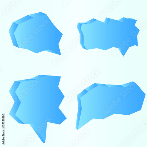Collection of think and talk speech bubbles in the form of ice on light blue background.