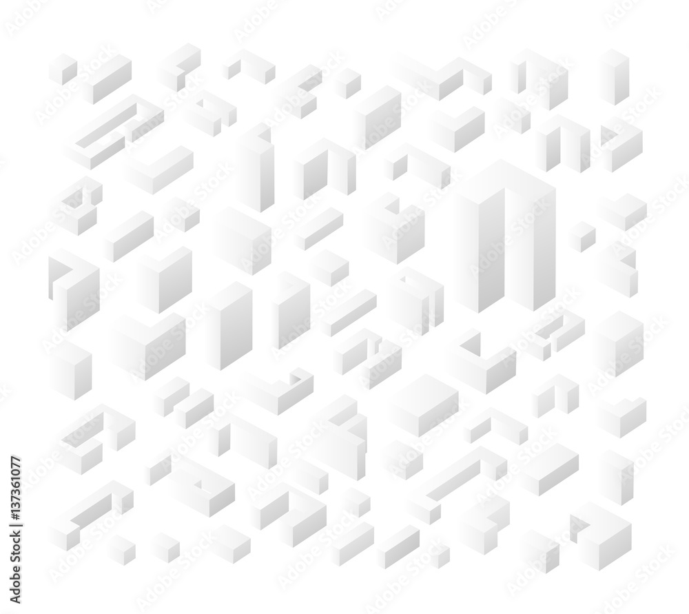 Isometric 3D isolated white icons set of real estate commercial, residential and industrial flat building, houses, home web button Isometric 3D isolated white icons set of real estate commercial, residential and industrial flat building, houses, home web button