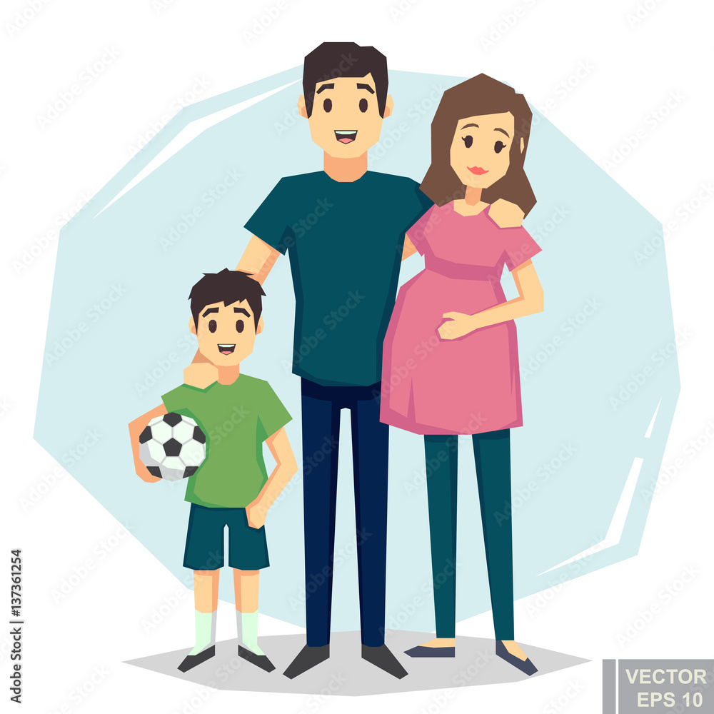 Cartoon Young couple. White skin Pregnant woman, husband man, boy son. Flat style vector illustration family. Stock Vector | Adobe Stock Cartoon Young couple. White skin Pregnant woman, husband man, boy son. Flat style vector illustration family. Stock Vector | Adobe Stock