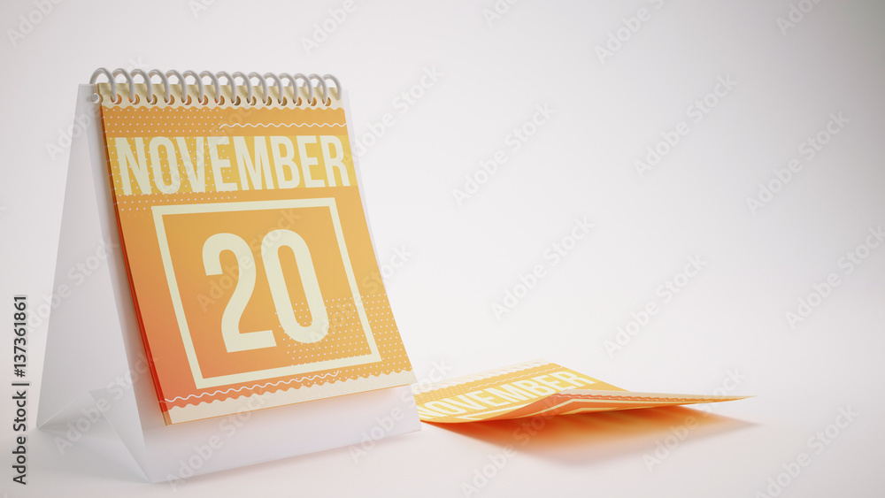 3D Rendering Trendy Colors Calendar on White Background - november 20 3D Rendering Trendy Colors Calendar on White Background - november 20