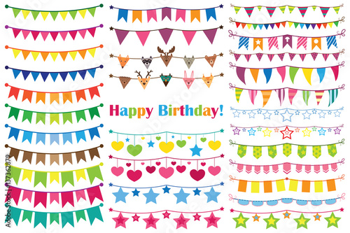 Colorful garlands birthday, set of ornaments. Vector.