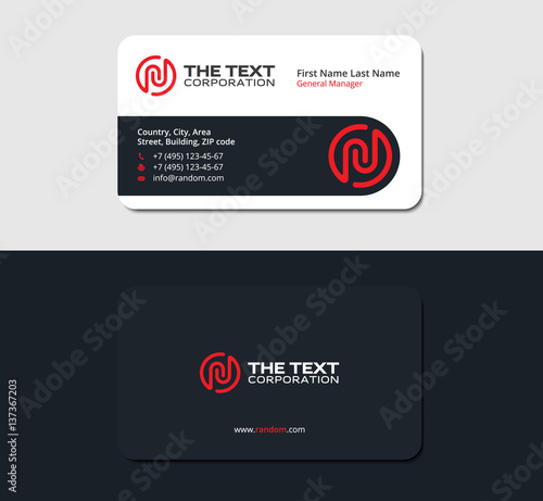business card with the letter N, red color, dark blue background