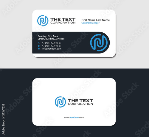 business card with the letter N, blue color, white cards