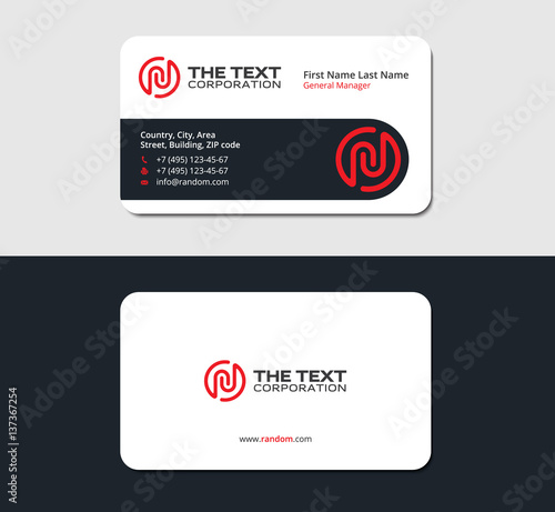 business card with the letter N, red color, white cards