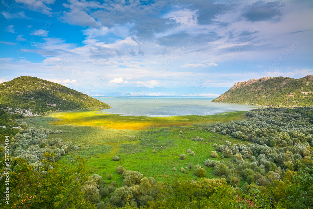 Scenic view of Lake among the hills