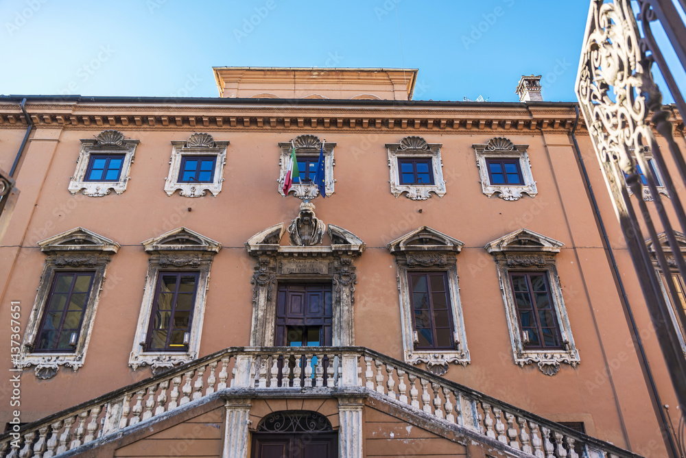 Facade of classical buildings in Rome, Italy