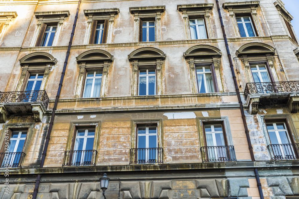 Facade of a classical building in Rome, Italy